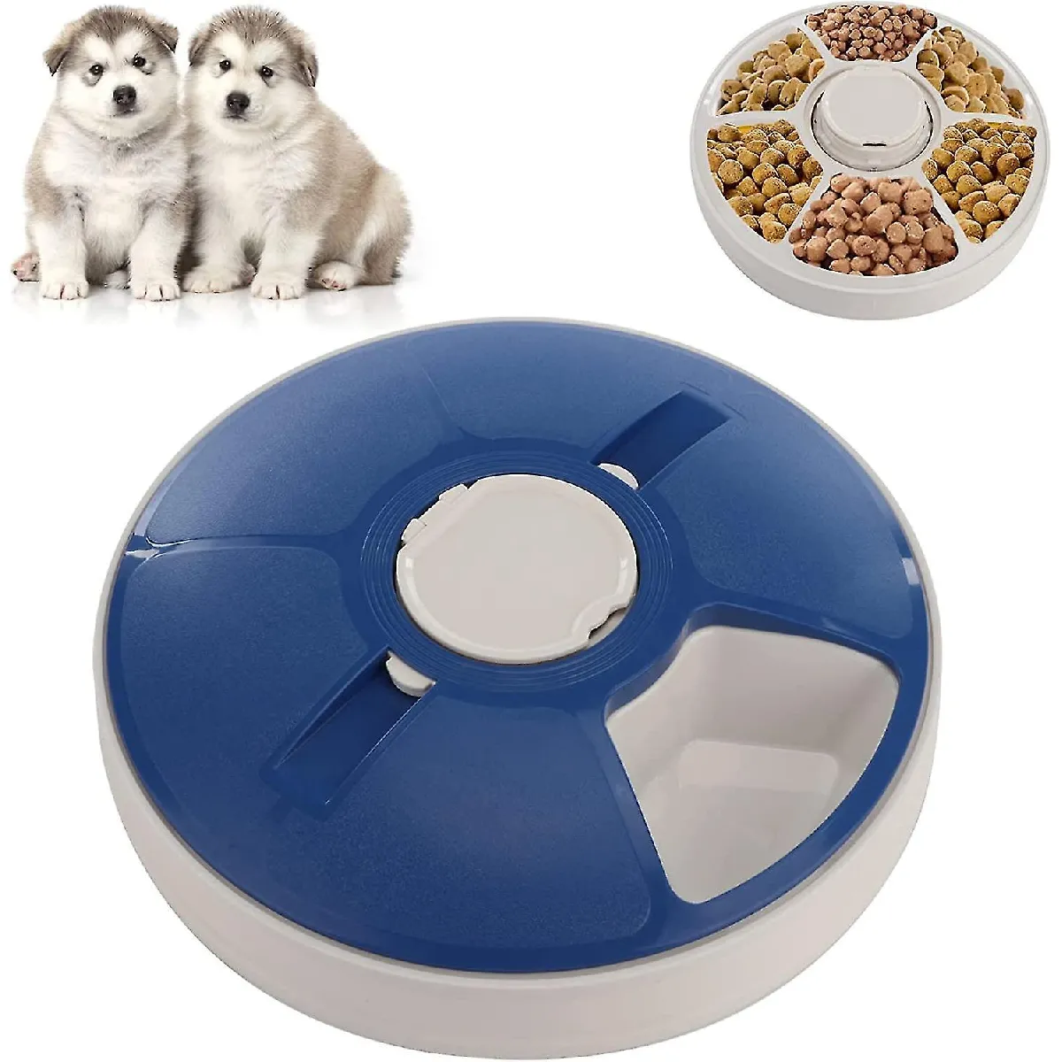 Comparer les prix de Mangeoires automatiques pour chats, mangeoire automatique pour chiens, distributeur de nourriture pour animaux de compagnie avec minuterie programmable, aliments humides et secs à 6 repas, alimentation électrique bleue -