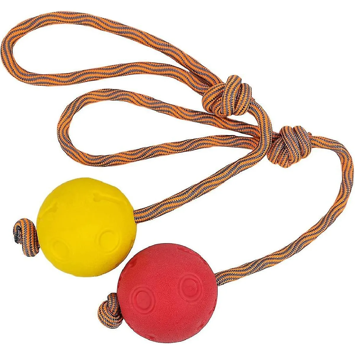Meilleurs prix pour 2pcs Ball On Rope Dog Toy Durable Elastic Solid Rubber Ball 7cm (bleu + jaune) (c-g-3)