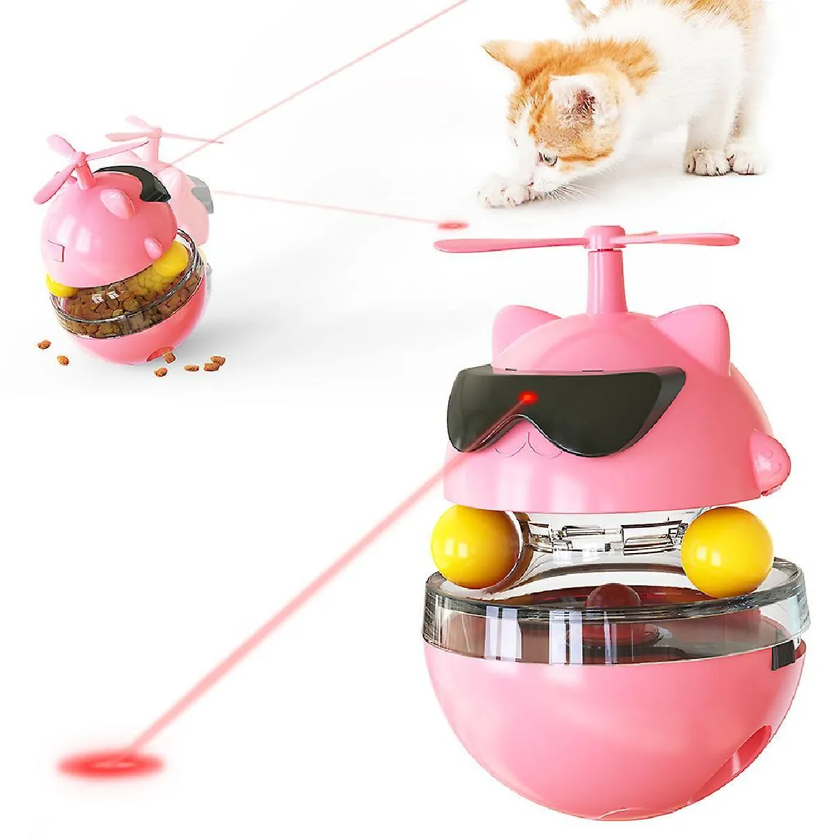 Meilleurs prix pour Jouet automatique de gobelet de boule de traitement de mangeoire lente pour animaux de compagnie avec augmentation de la lumière IQ pour chat