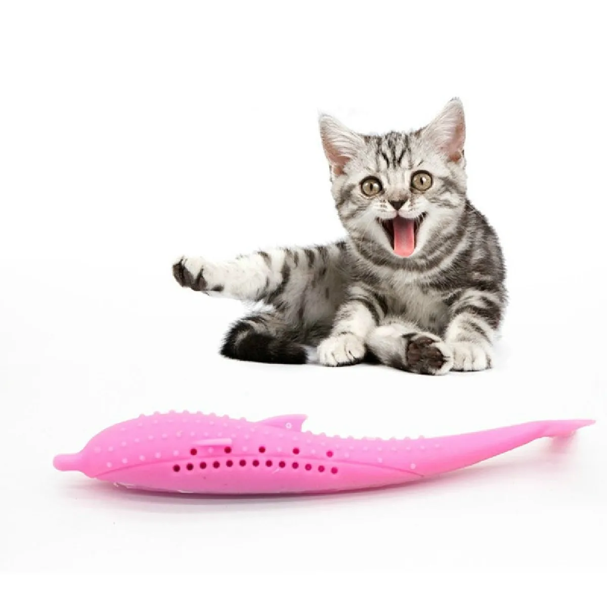 Meilleurs prix pour Jouet pour de dauphin de silicone de nettoyage de dents de chat Catnip rose
