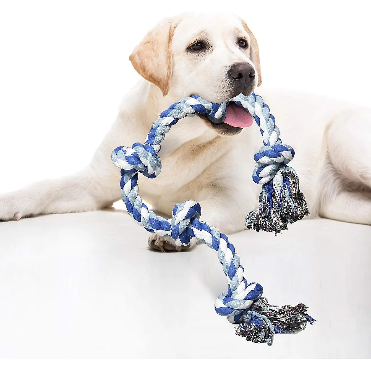 Meilleurs prix pour Jouets en corde pour chiens agressifs, corde en coton indestructible de 3 pieds et 5 nœuds, jouets pour chiens de très grande race, jouets de guerre pour nettoyer les dents des chiens de grande taille.