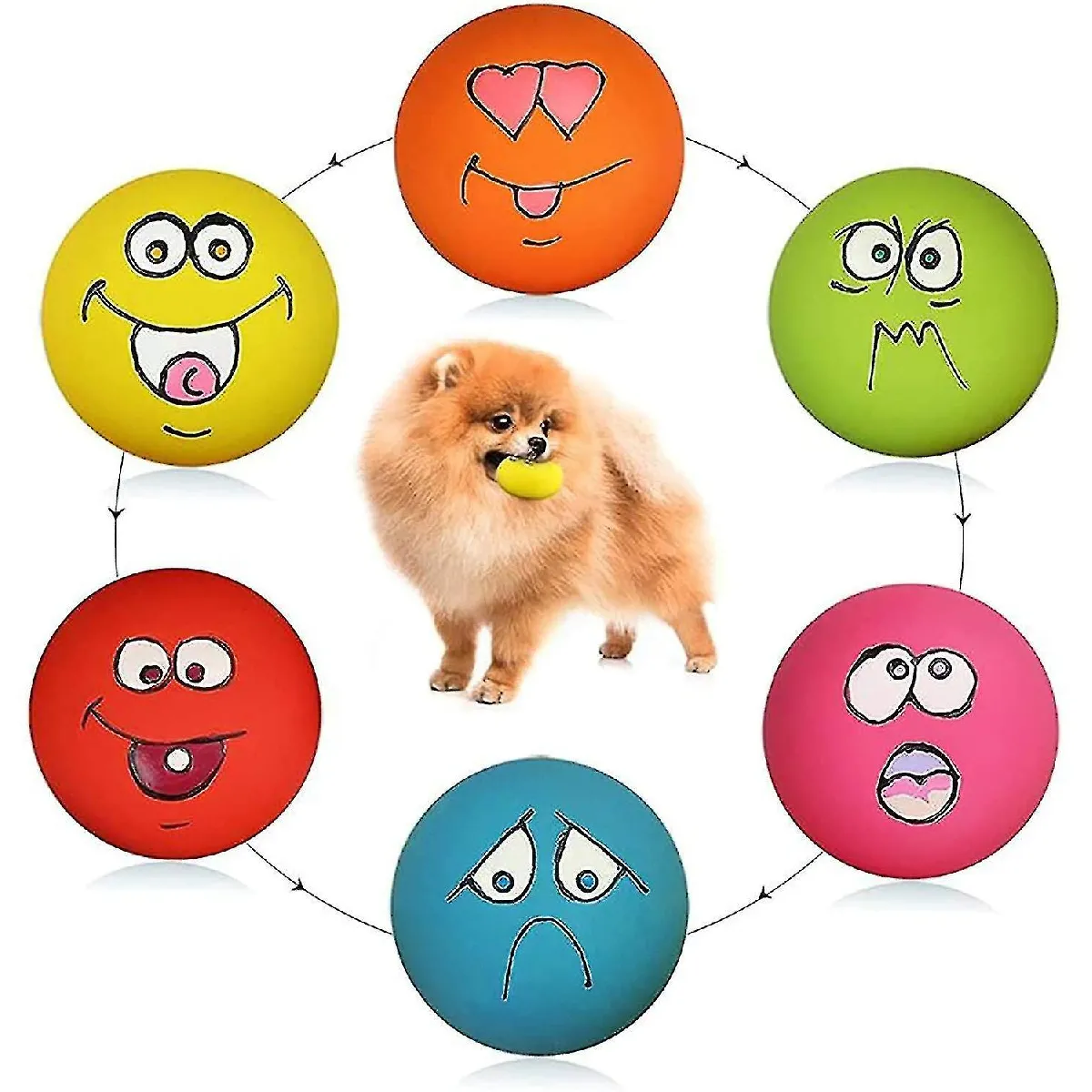Meilleurs prix pour Jouets pour chien Smile Face Squeaky Toys Soft Latex Squeak Balls Pour Chiot Petit Moyen