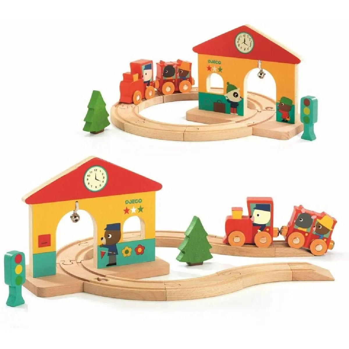 Djeco Rouge Minitrain Et Mini Circuit En Bois Avec 10 Rails - Image 2