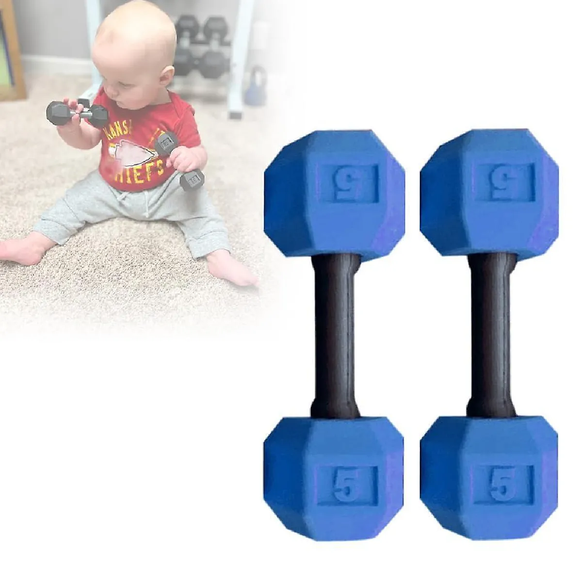 Comparer les prix de Haltère Hochet BlueBaby, Jouet d'Haltère pour Bébé, Exercices en Silicone Poids Engageant et Jouet Riche Sensoriel pour Garçons Filles, Léger et Facile à tenir, Amusant