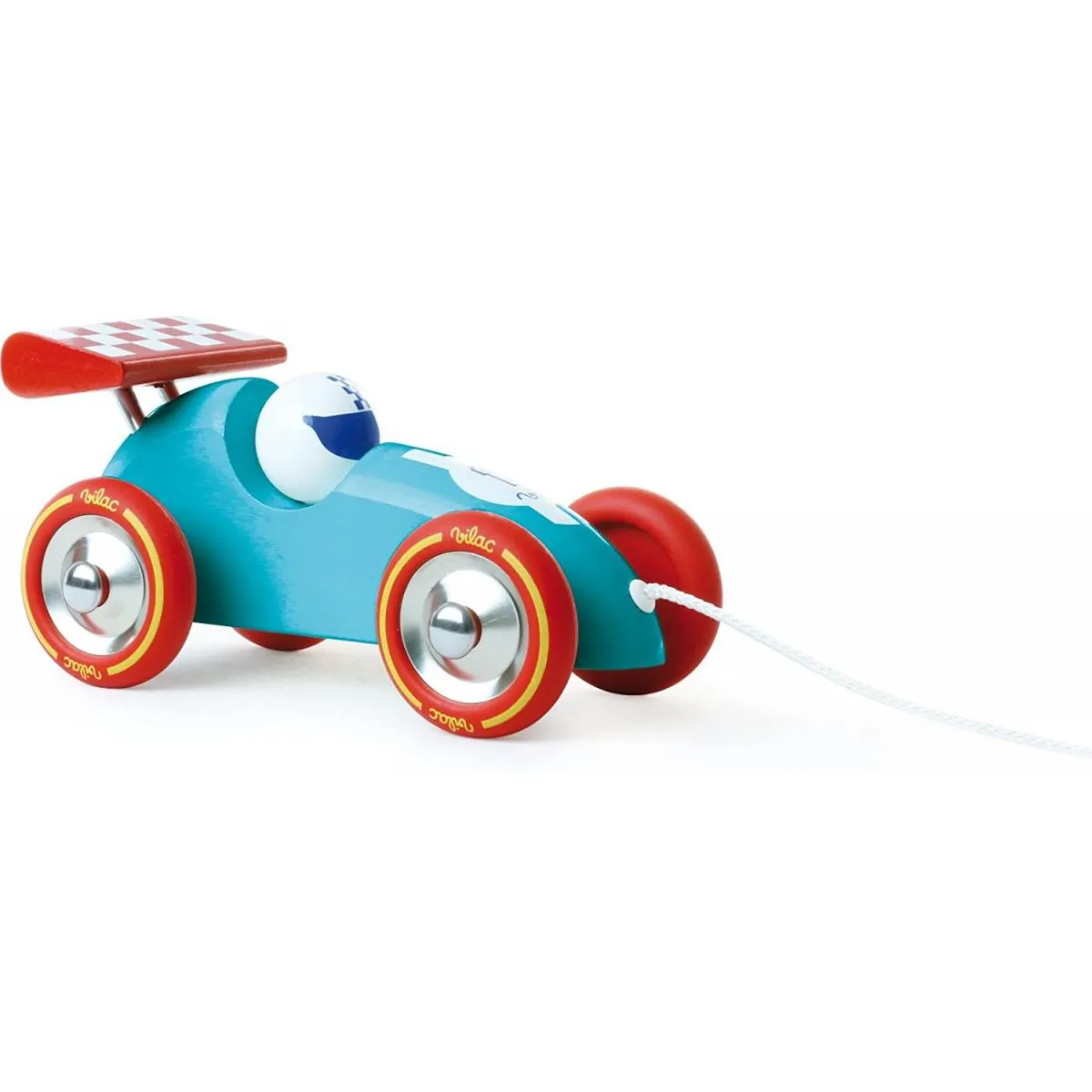 Vilac Voiture de course à tirer - Turquoise et rouge