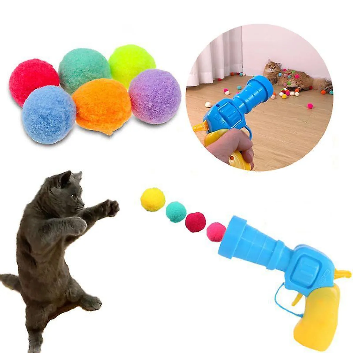 Meilleurs prix pour Pom Pom & Launcher - Jouet interactif pour chat - Rapport de pistage pour chat - Lanceur de jouet pour chat d'intérieur - Entraînement à la chasse
