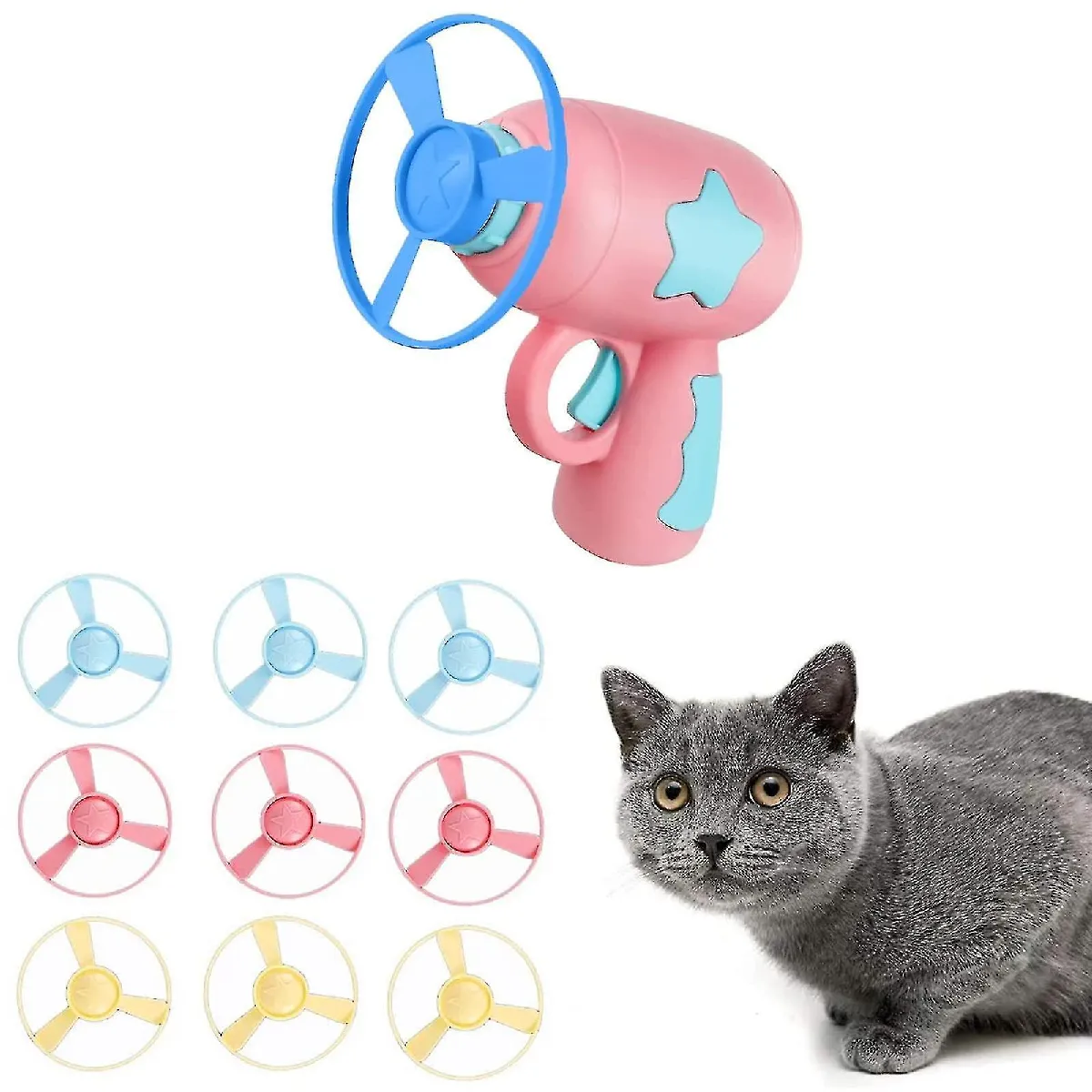Meilleurs prix pour Jouets d'extraction de Chat Hélices Volantes Colorées Chat Chassant L'Hélice Volante Jouet de Jeu de Chat Avec 1 Lanceurs 10 Disques
