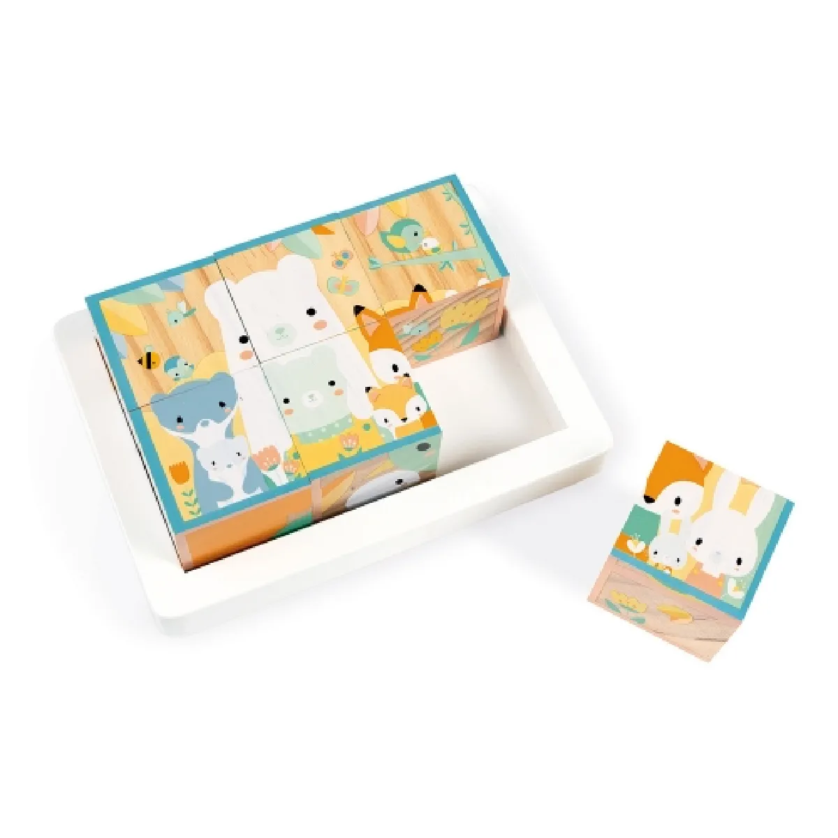 Juratoys-Janod Barquette 6 Cubes Bois - Couleurs Douces