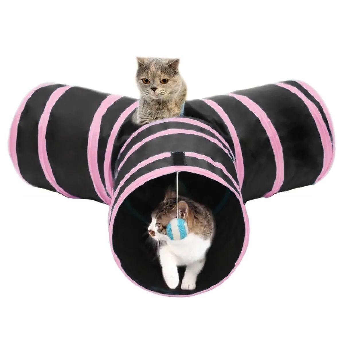Meilleurs prix pour Jouet pour Animaux rose Pliable 3 sorties exercice tunnel de chat avec une balle suspendue