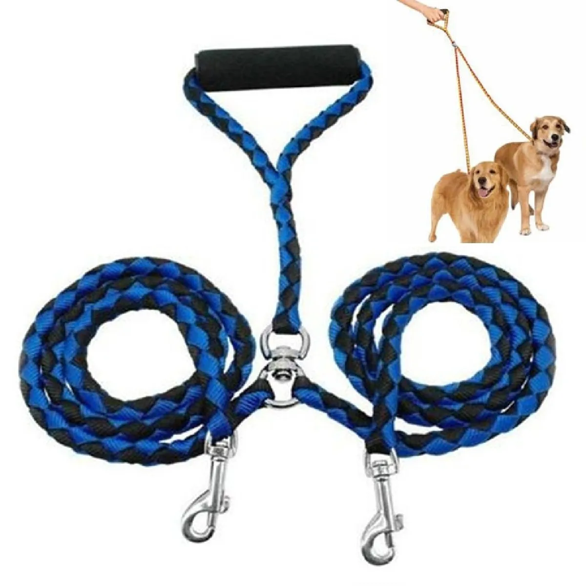 Meilleurs prix pour Laisse pour chien Double Dog Leashes Anti-winding Pet Traction RopeSize 1.4m Blue Black