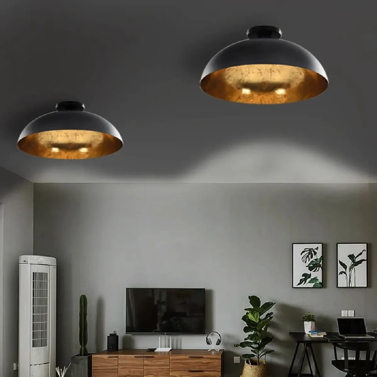 Vidaxl Noir Plafonnier /Doré Semi-Sphérique