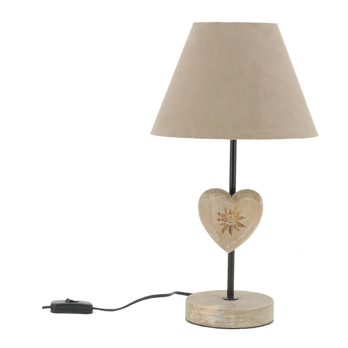 Coeur Lampe à Poser - Bois Patiné