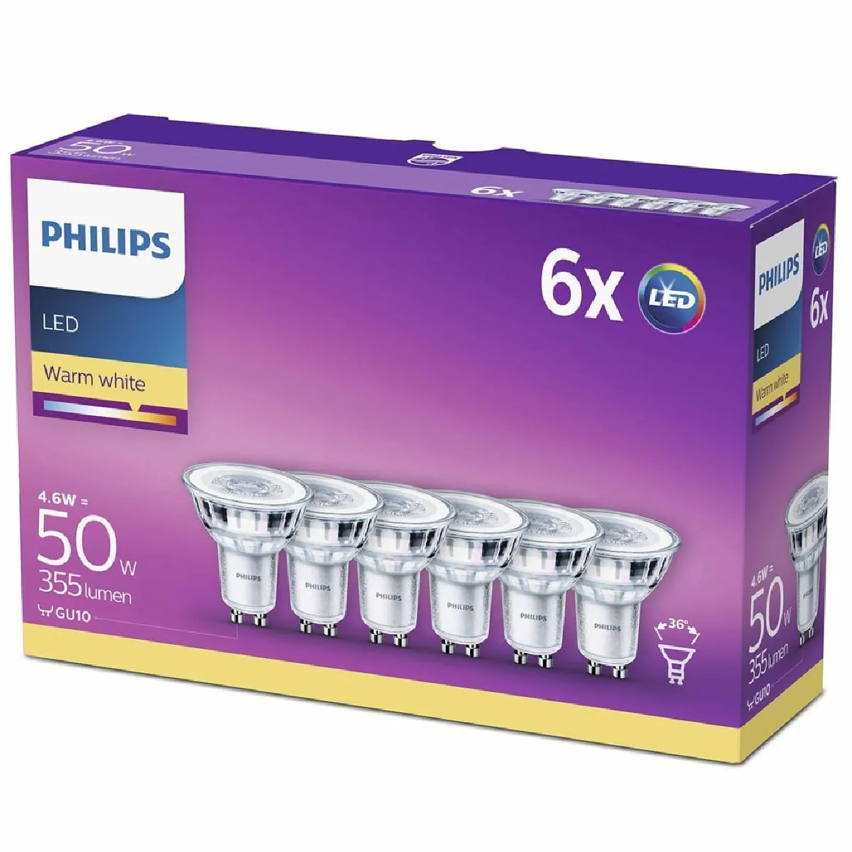 Philips LED classic Ampoule équivalent GU10 Lot de 6 Chaud 2700 Kelvin 355 Lumens Réflecteur - vue 10