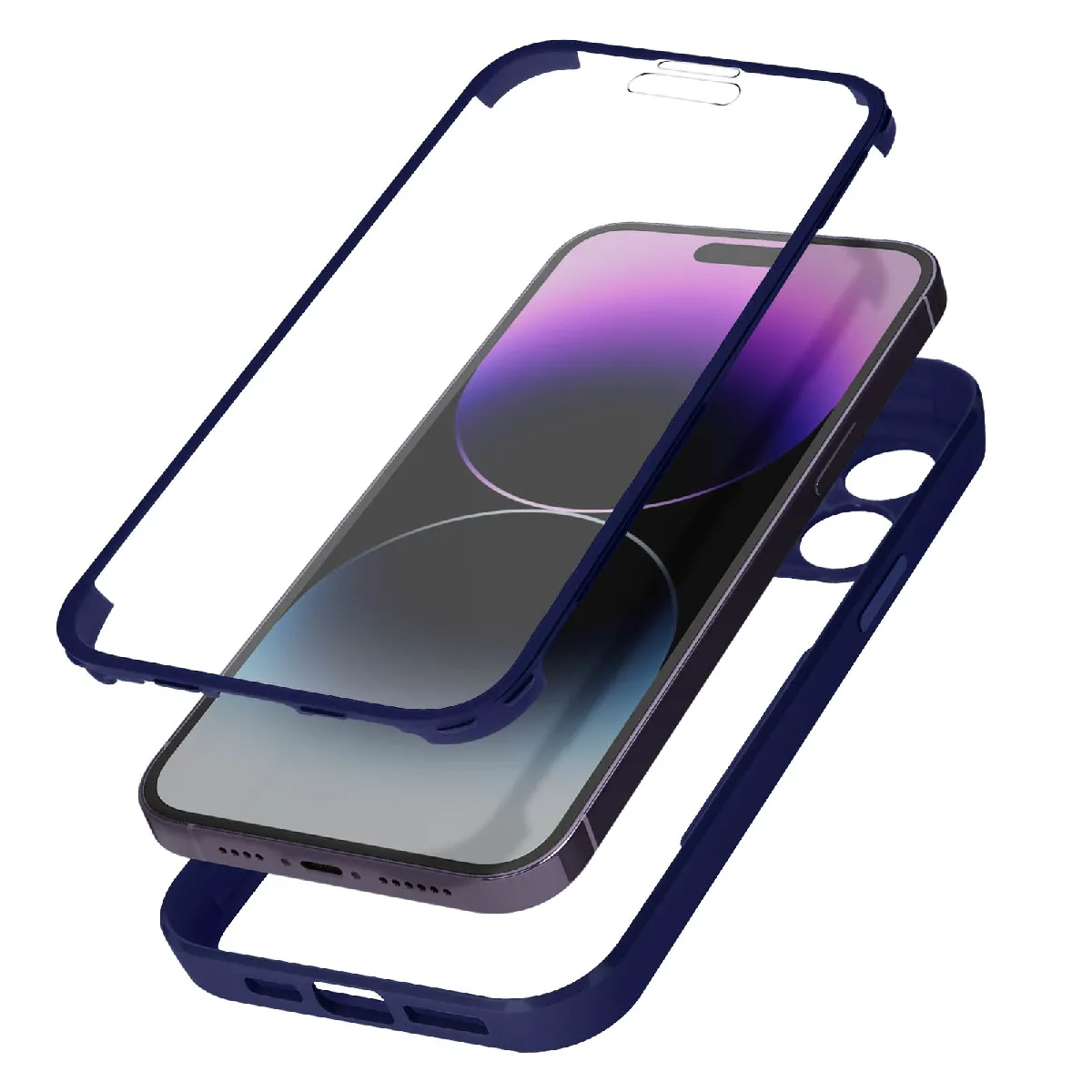 Avizar Bleu Coque Pour Iphone 14 Pro Antichoc Dos Plexiglas Et Avant Polymère