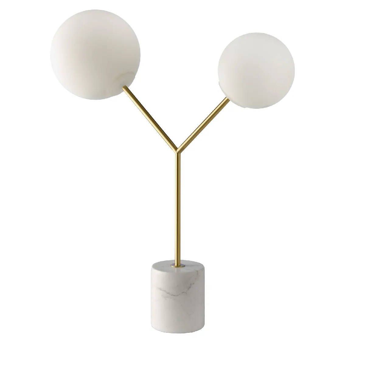 Lampe de bureau en marbre blanc, acier doré et verre blanc