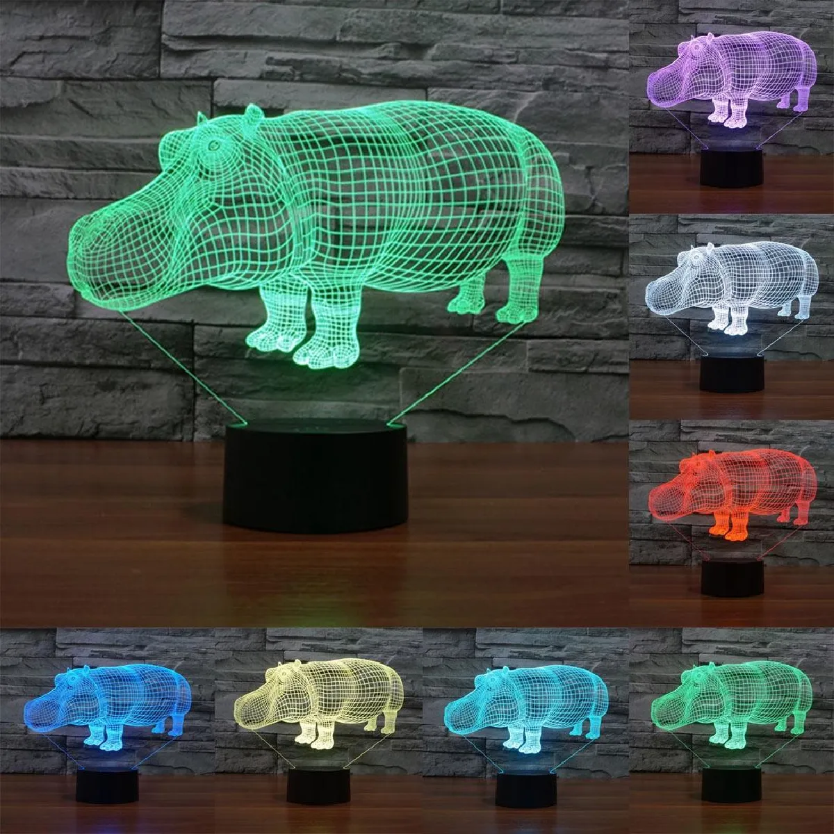 Yonis Lampe décorative 3D hippopotame - Noir