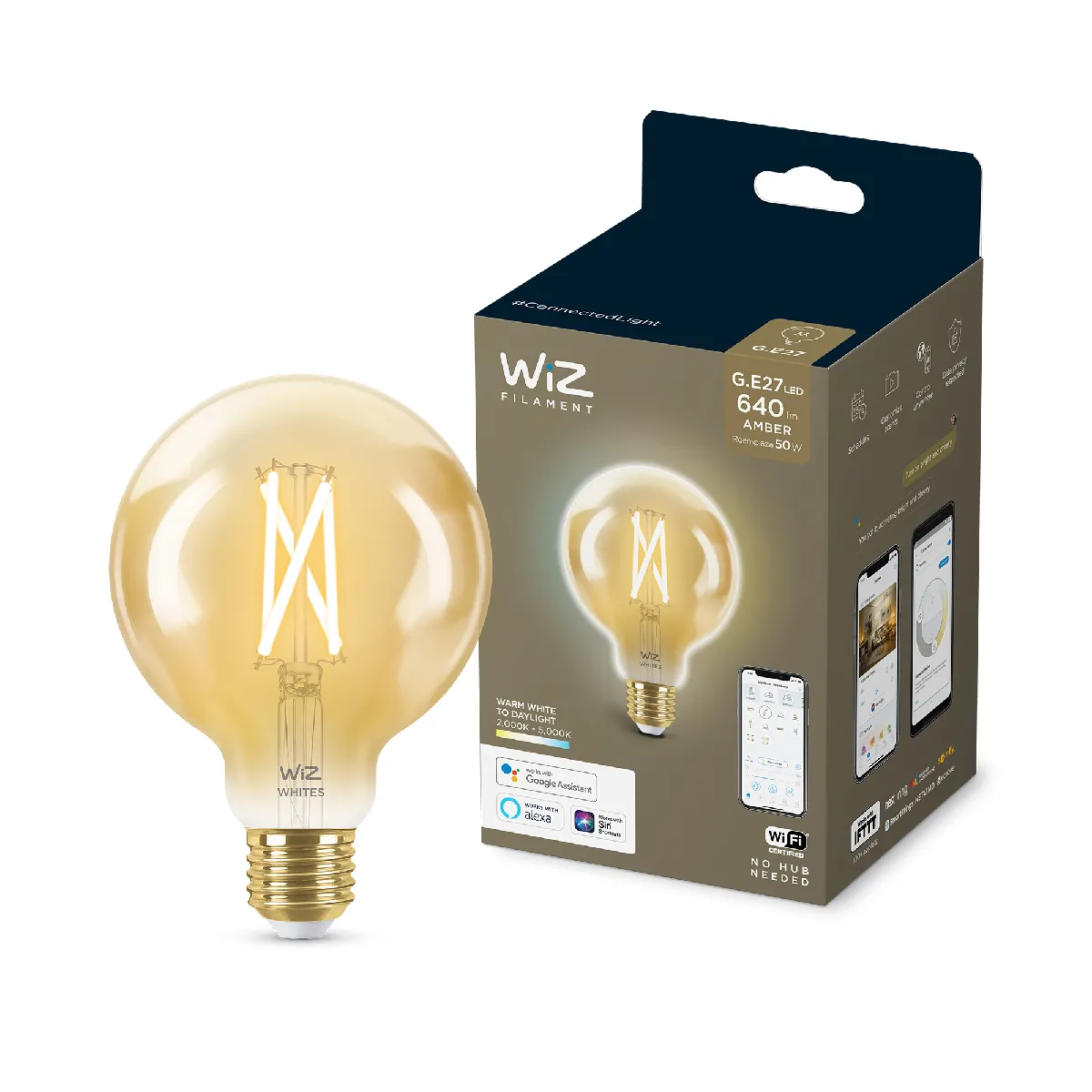 Wiz Blanc Ampoule Connectée Globe 95 Vintage Variable E27 50W - Image 2