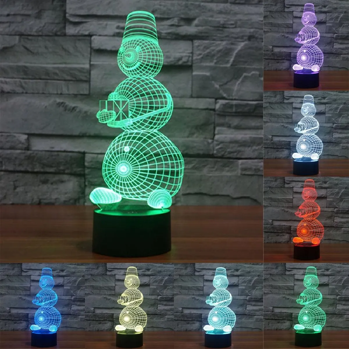 Yonis Lampe 3D bonhomme de neige - Noir