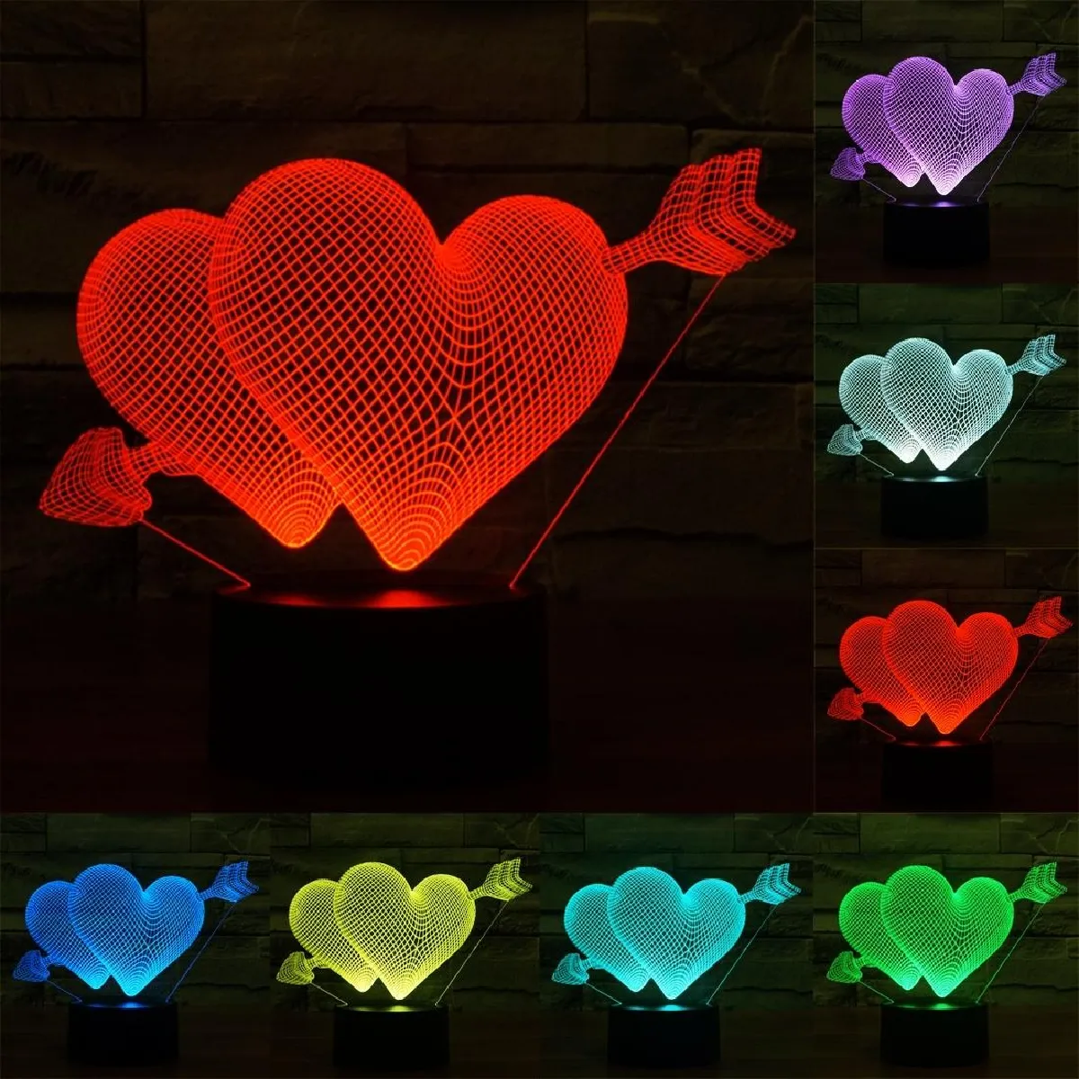 Yonis Lampe décorative 3D Coeur Flèche