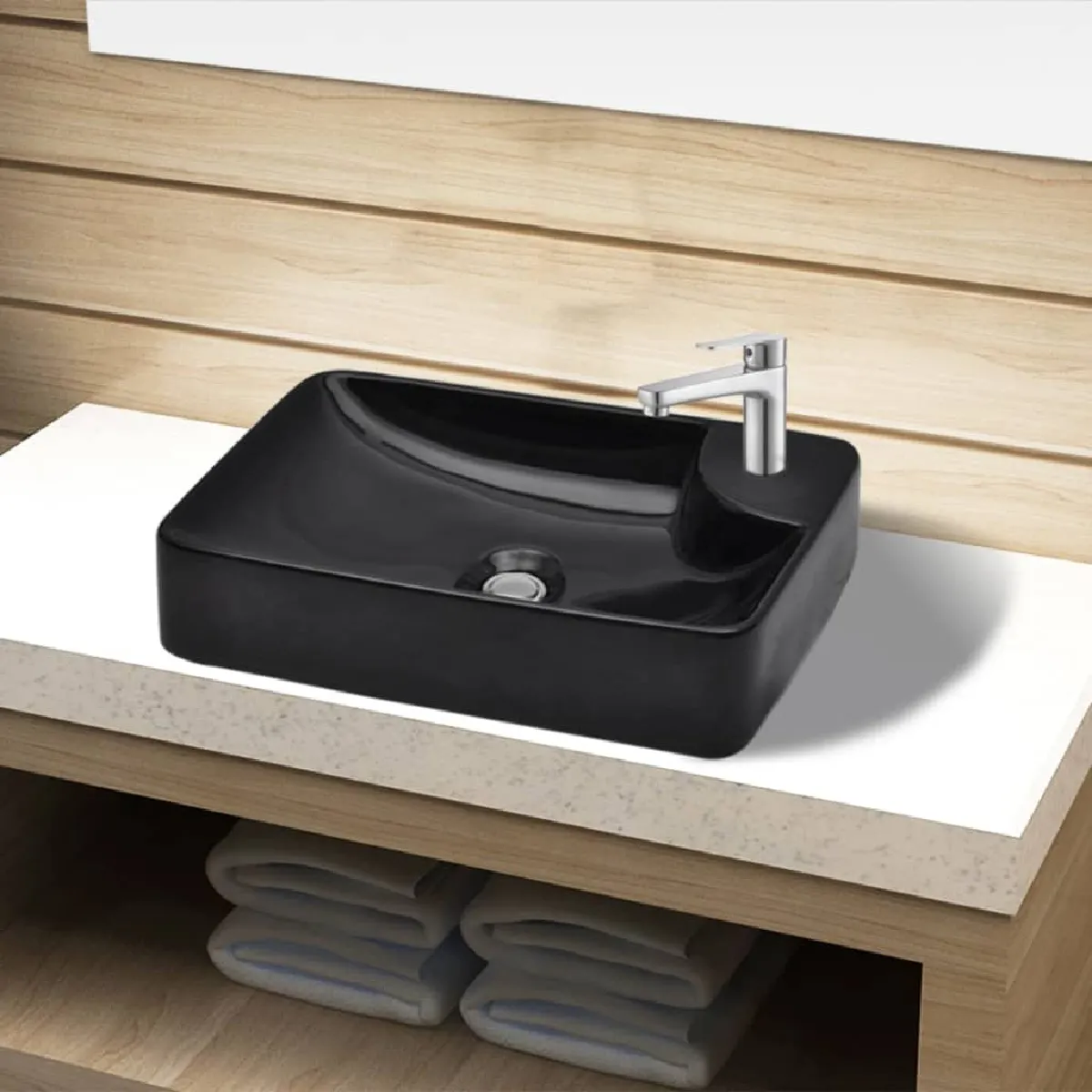 Vasque à trou pour robinet céramique VIDAXL Rond 40 cm Finition haute brillance - vue 2