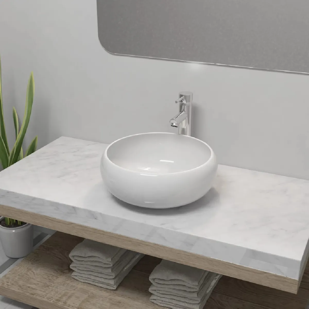 vidaXL Lavabo de Salle de Bain avec Mitigeur Céramique Rond Vasque 275495 - vue 2