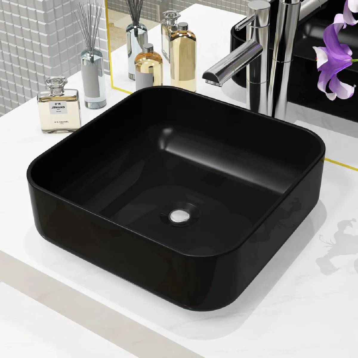 vidaXL Lavabo carré Céramique 38x38x13 5 cm