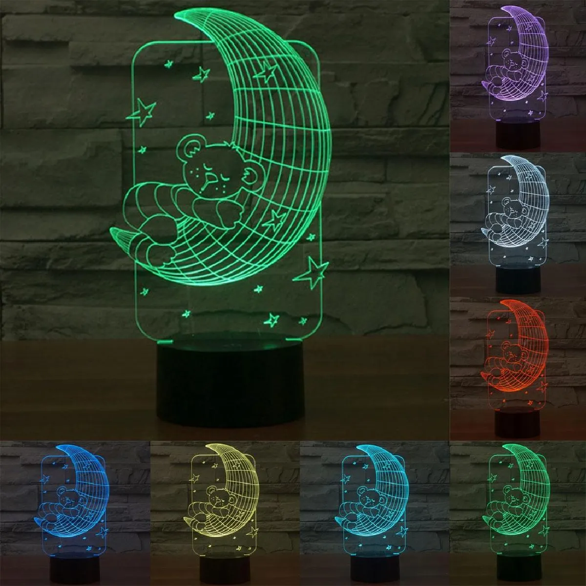 Yonis Noir Lampe Décorative 3D Ours De Lune - 0,5 W