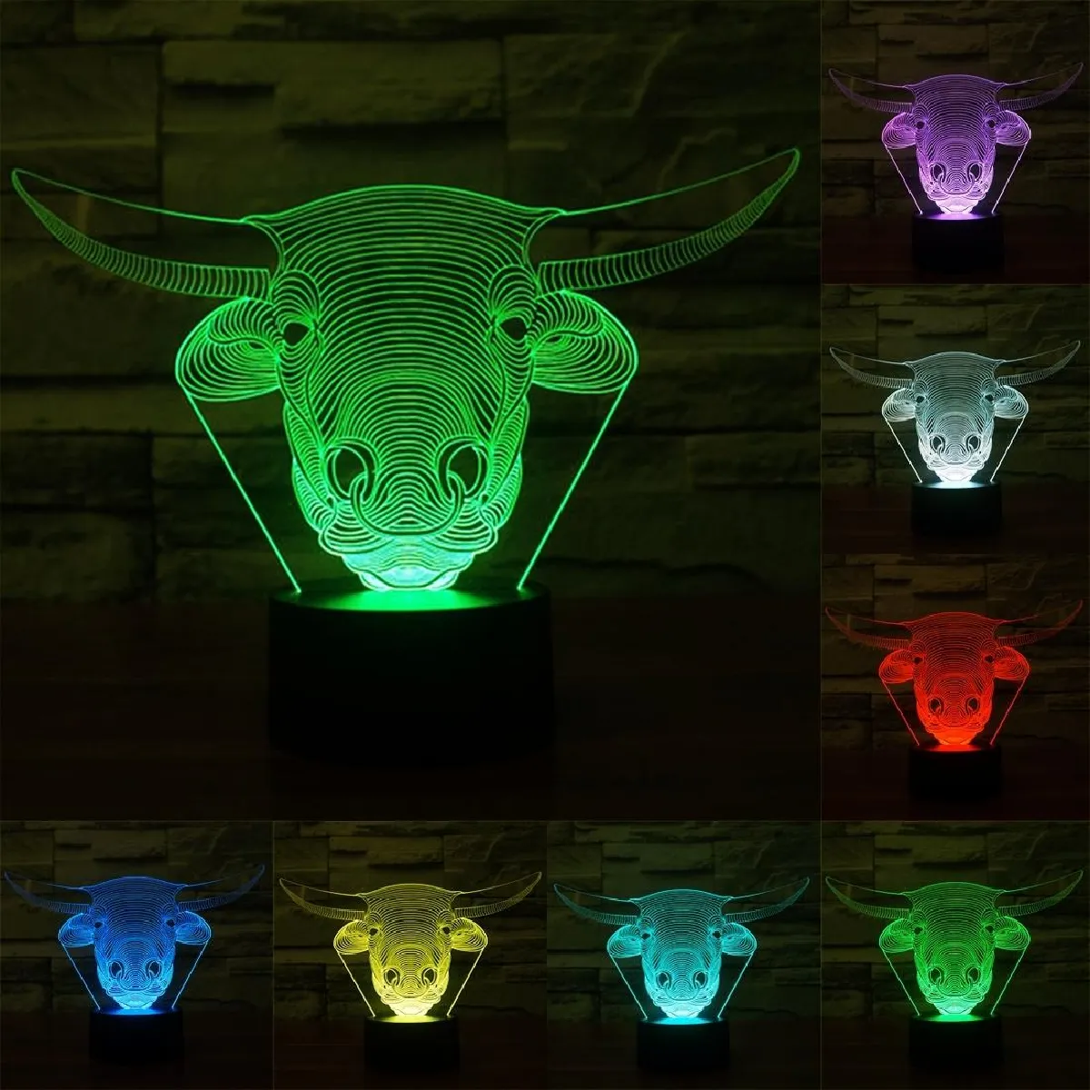 Yonis Lampe décorative 3D vache tactile à couleurs changeantes - 5 V - Noir