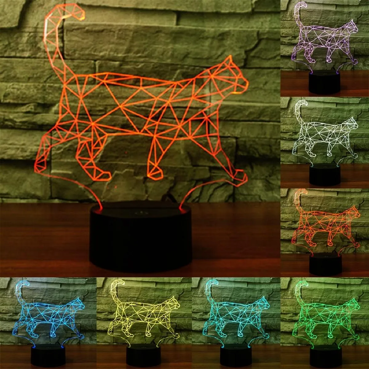Yonis Lampe LED en forme de chat Illusion 3D