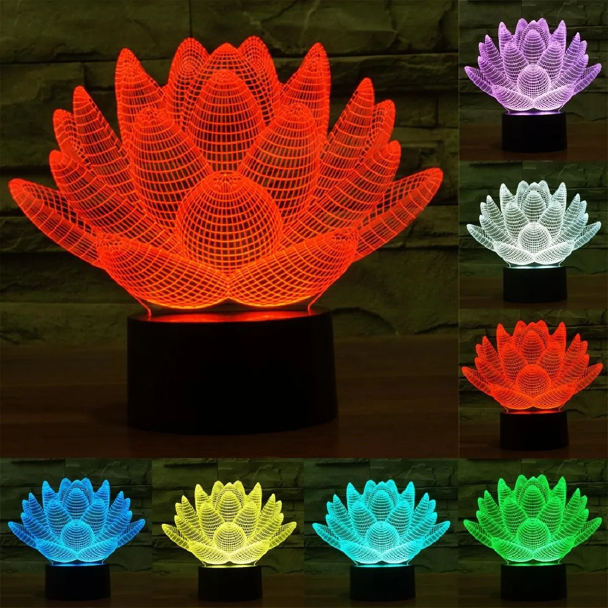 Yonis Lampe 3D fleur de lotus LED 7 couleurs - Noir
