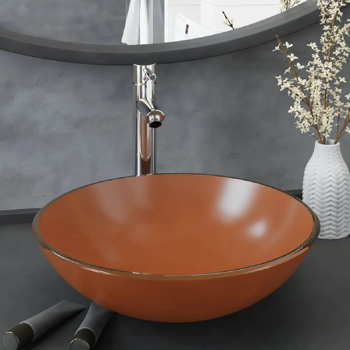 vidaXL Lavabo doré Verre trempé - vue 8