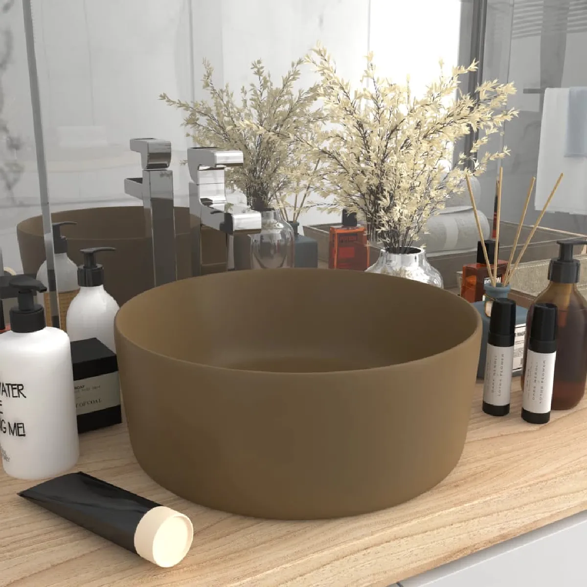 vidaXL Lavabo Rond Crème 40x15 cm - vue 2