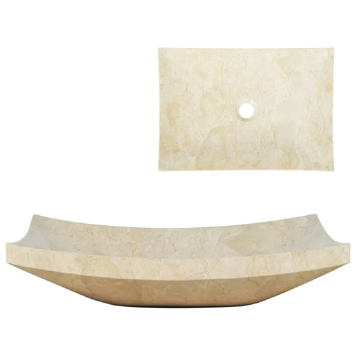 vidaXL Évier Pierre Naturelle Crème Lavabo Lave Mains Vasque Maison 142765 - vue 2