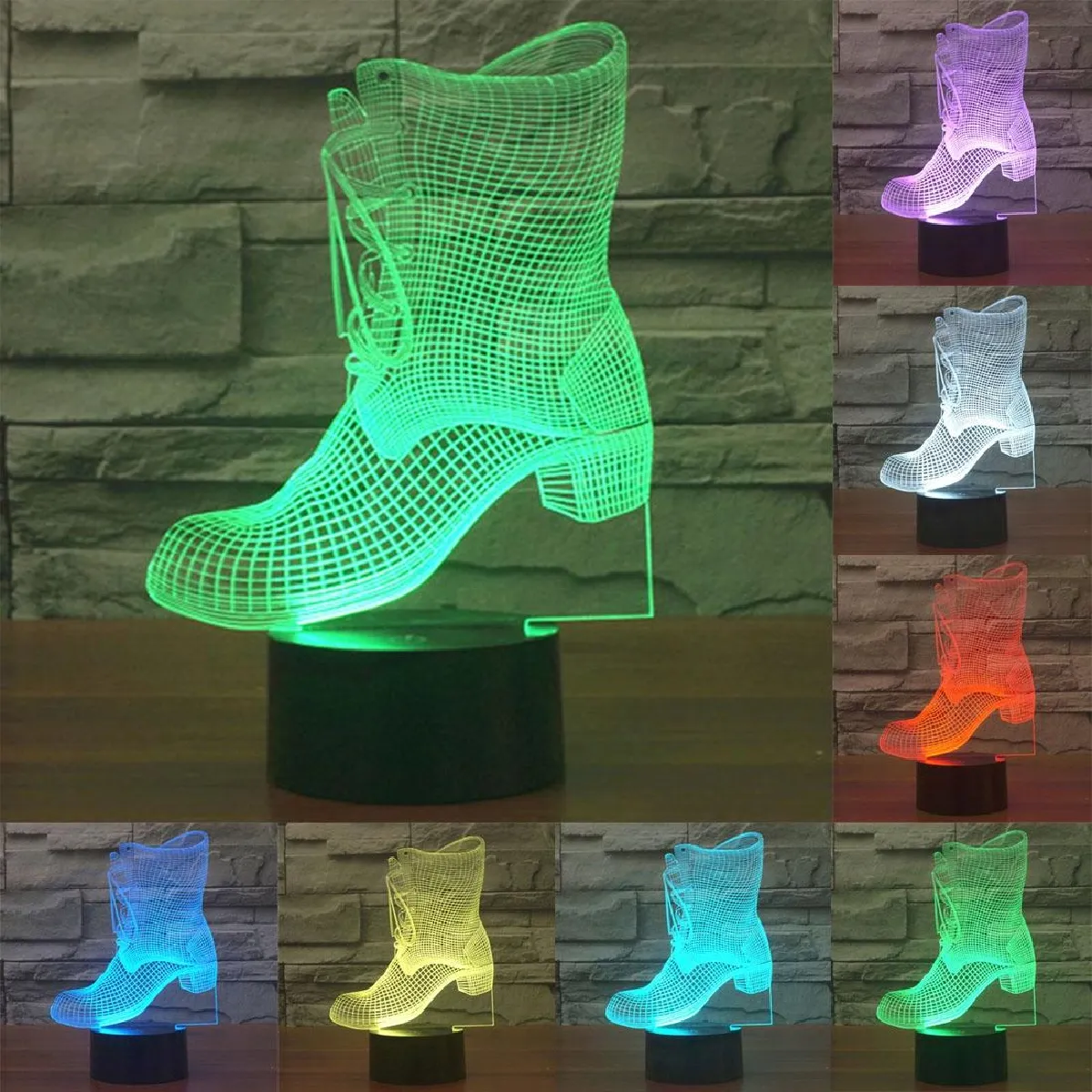 Yonis Lampe décorative 3D en forme de botte - 0,5 W - Noir