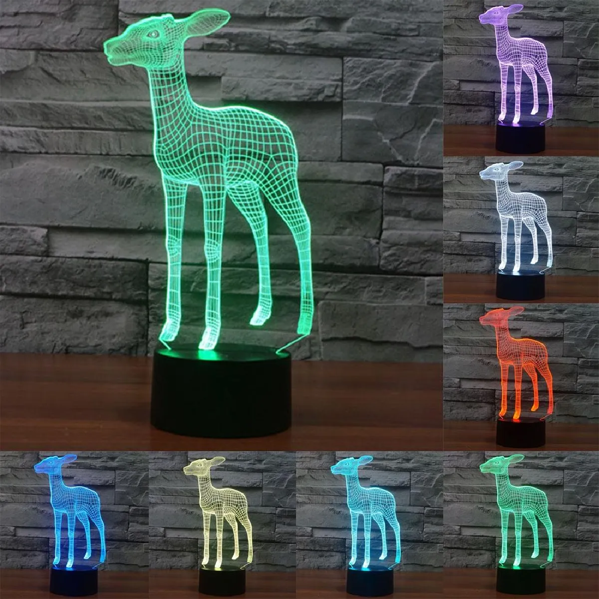 Yonis Lampe 3D Biche - 7 couleurs - Noir