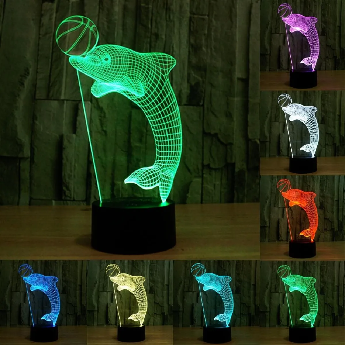 Yonis Lampe décorative 3D Dauphin ballon - 7 couleurs