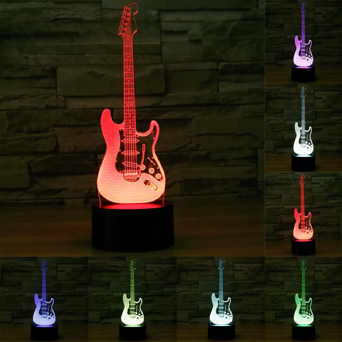 Yonis Lampe LED illusion 3D en forme de guitare électrique