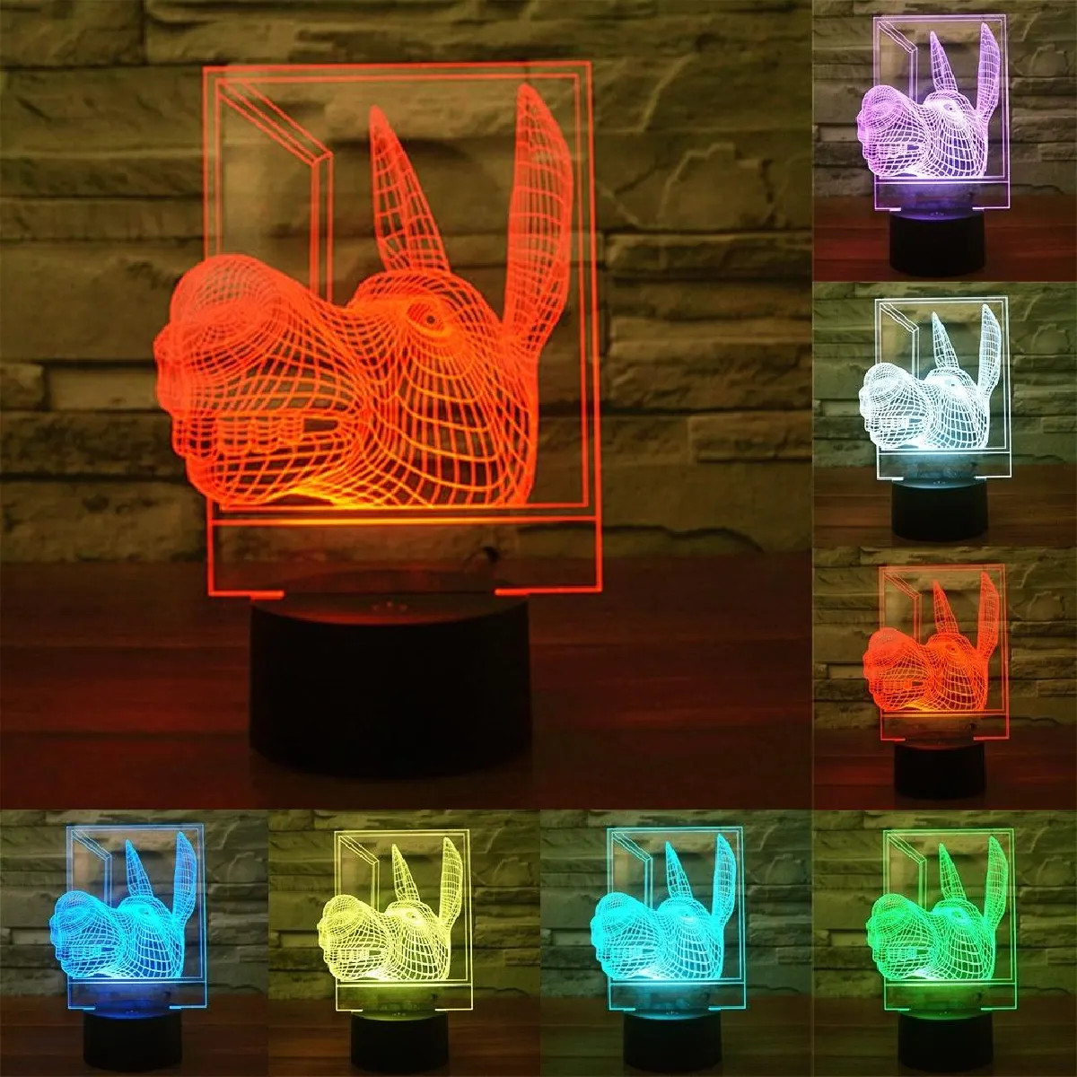 Yonis Lampe à poser 3D tête d'âne - Noir