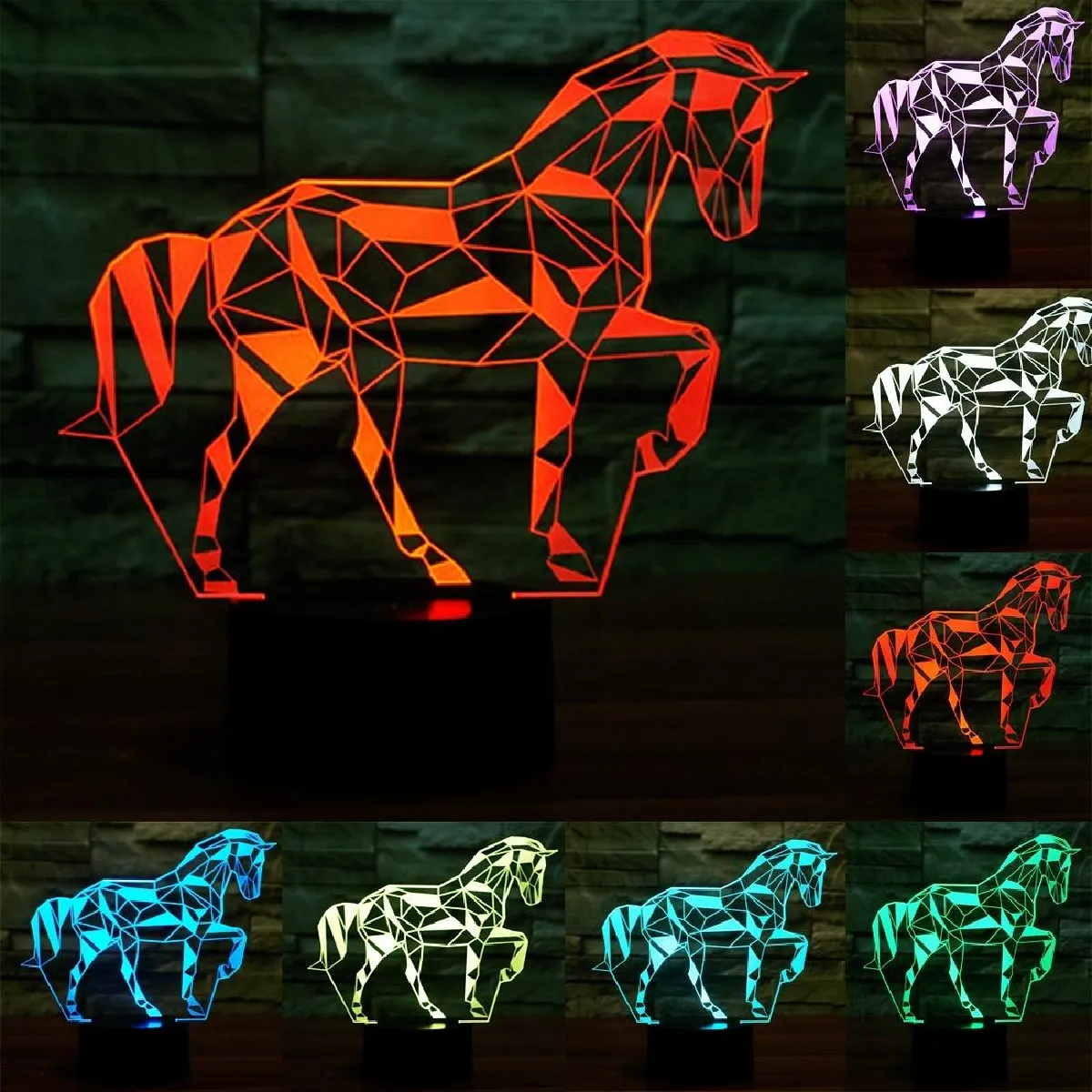 Yonis Lampe LED illusion 3D cheval - Noir