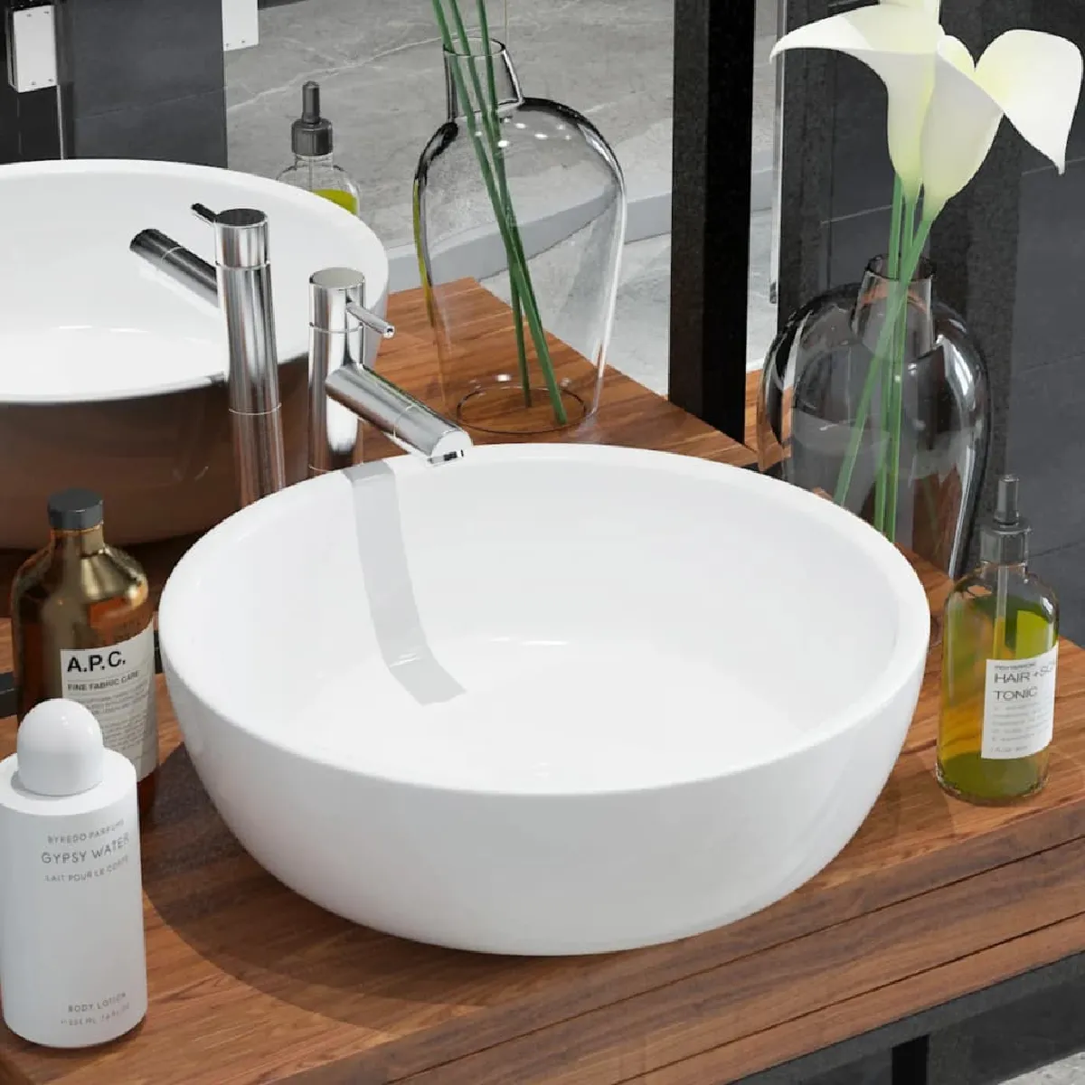 vidaXL Lavabo Rond - Blanc