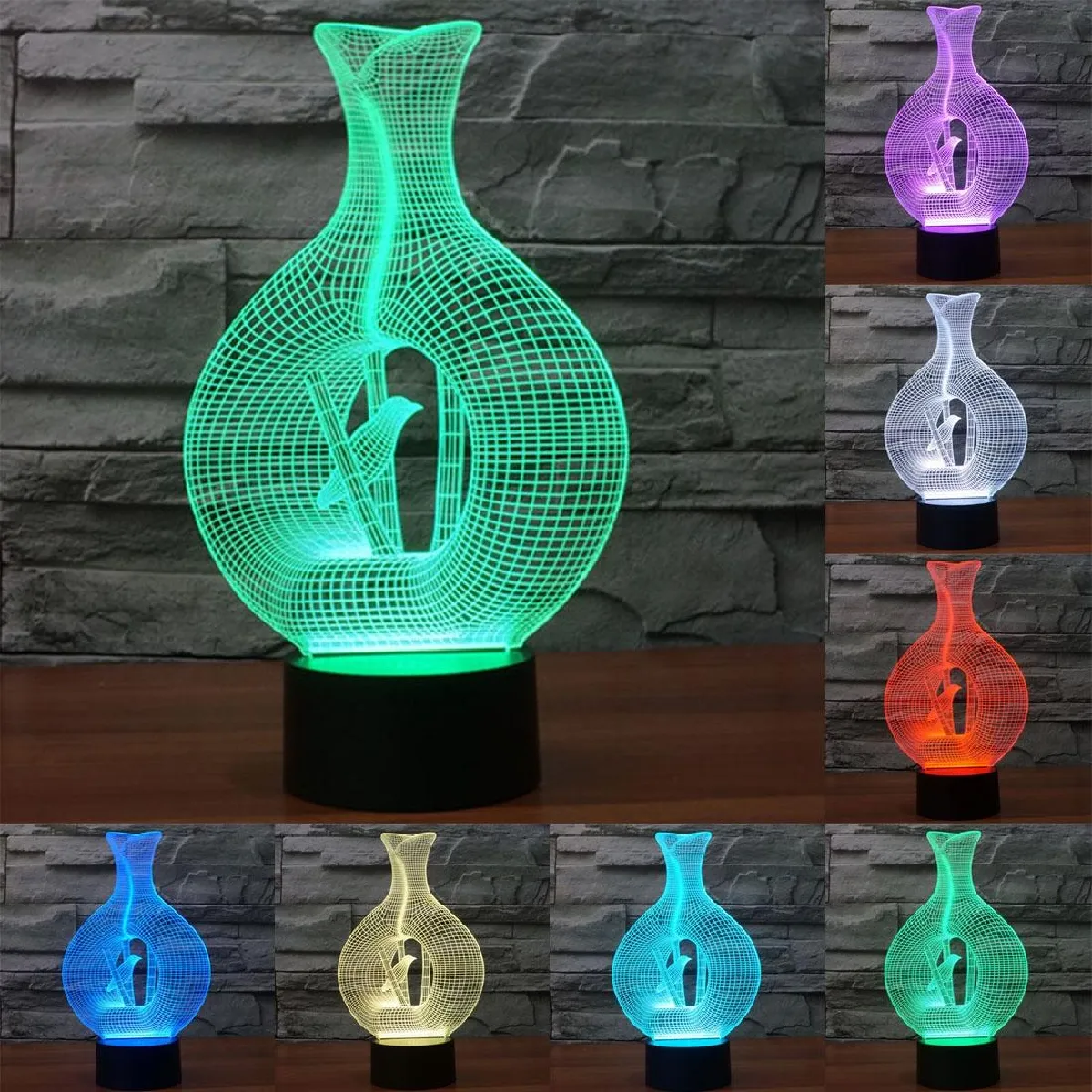 Yonis Lampe 3D Oiseau dans un vase - Noir