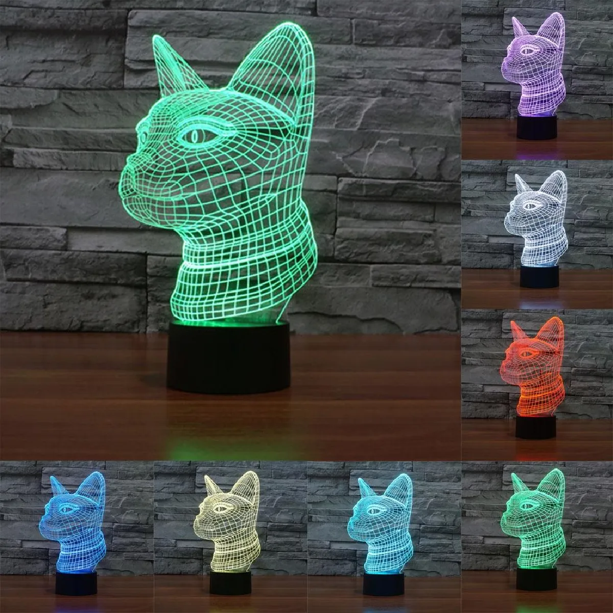 Yonis Lampe à poser 3D visage de chat