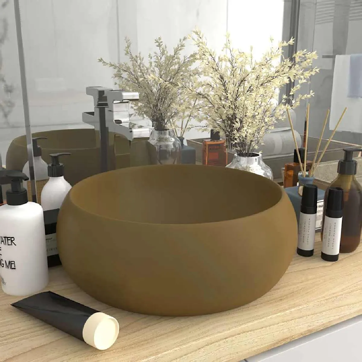vidaXL Lavabo Rond Crème 40x15 cm
