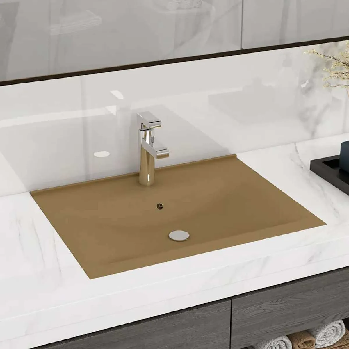 vidaXL Lavabo avec Trou de Robinet Crème 60x46 cm