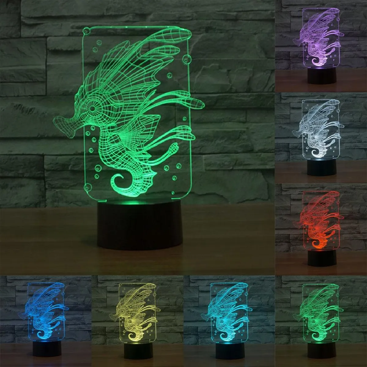 Yonis Lampe 3D hippocampe - Noir