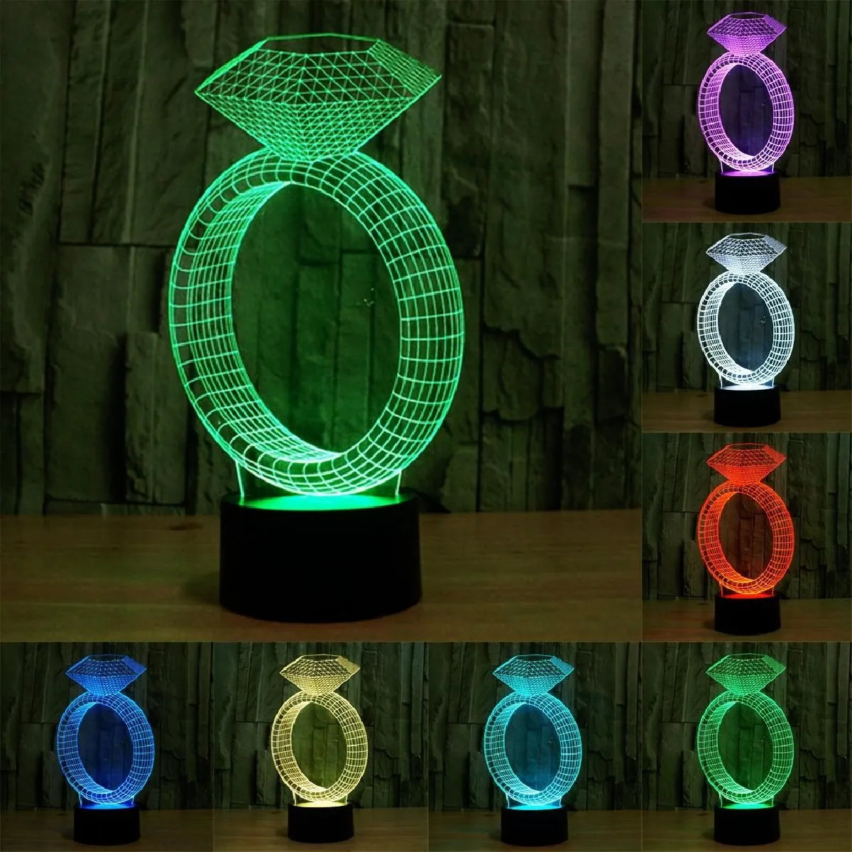Yonis Lampe LED décorative 3D en forme de bague - 5 V - Noir