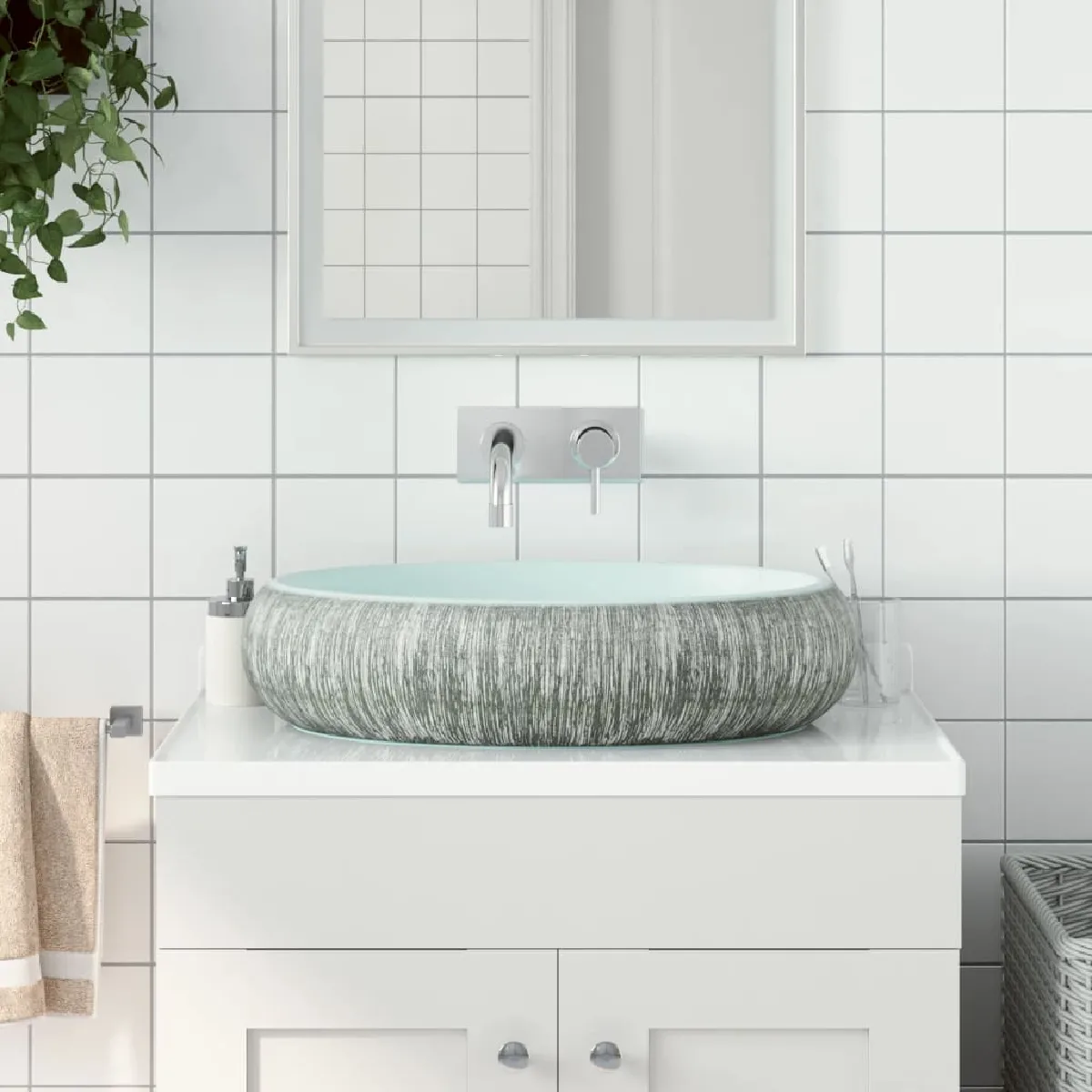 vidaXL Vasque 59x40 cm - Gris/Bleu
