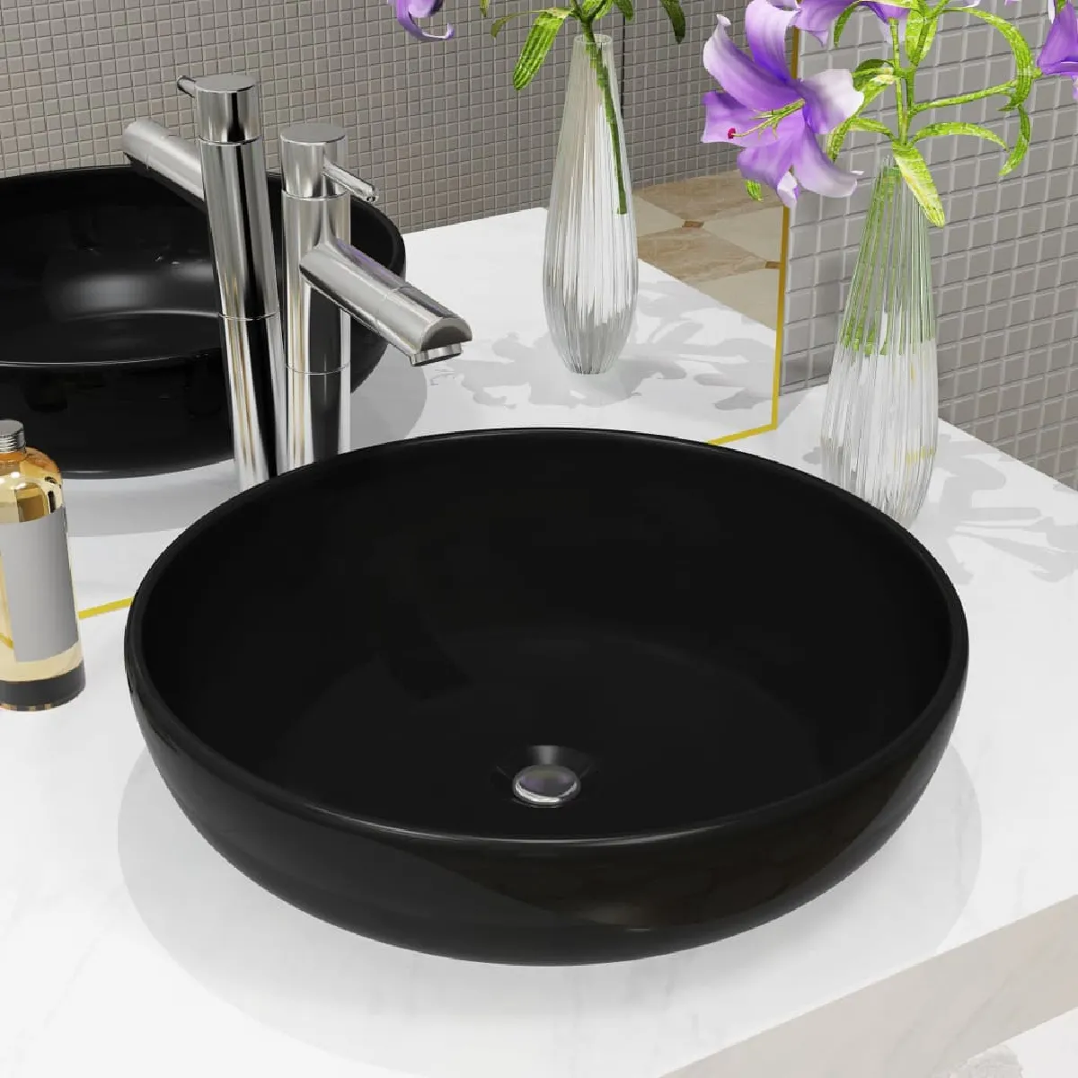 Vidaxl Lavabo rond Céramique Noir 42 x 12 cm