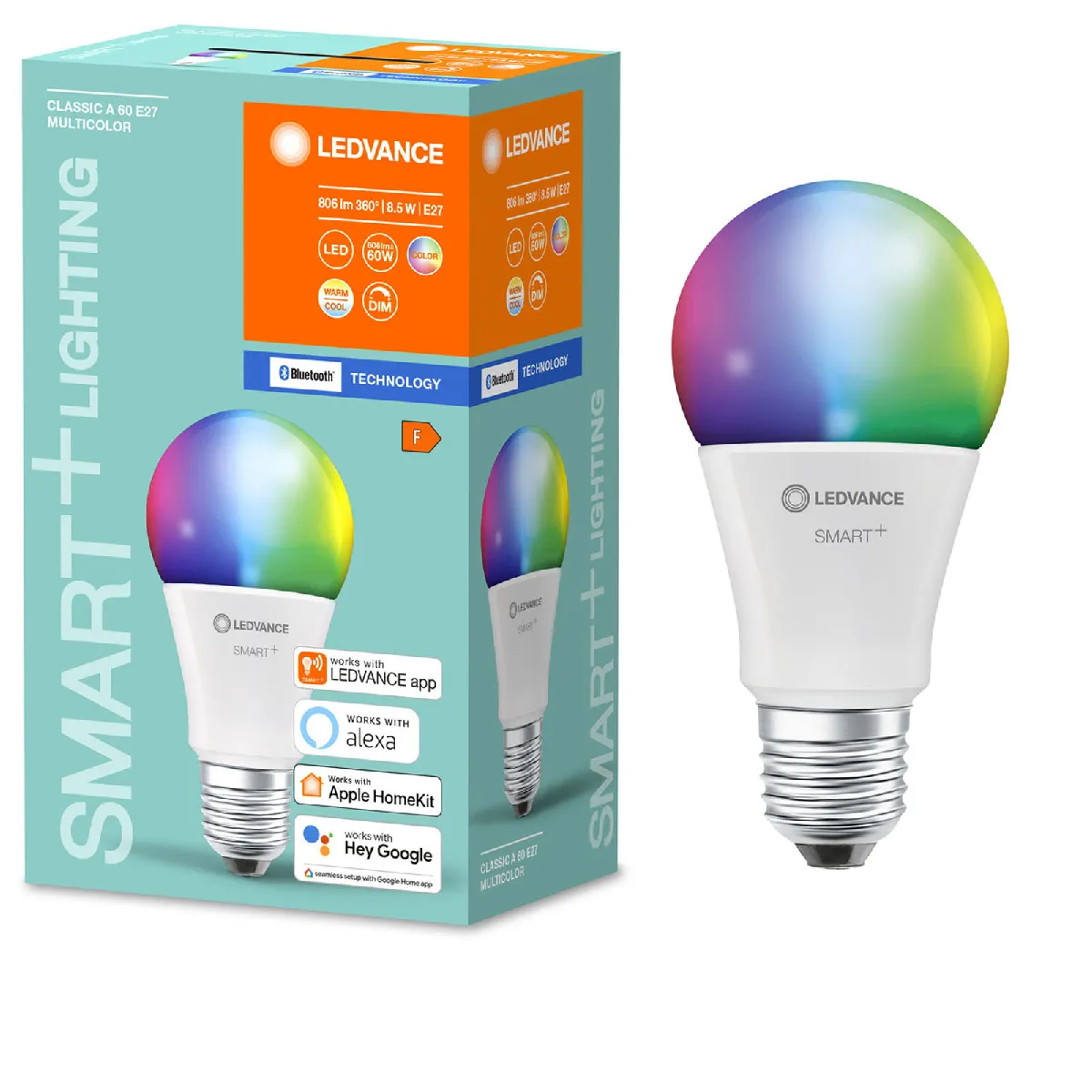 Ledvance Ampoule Connectée Smart+ Bluetooth Standard Depolie 60W E27 - Couleur Changeante