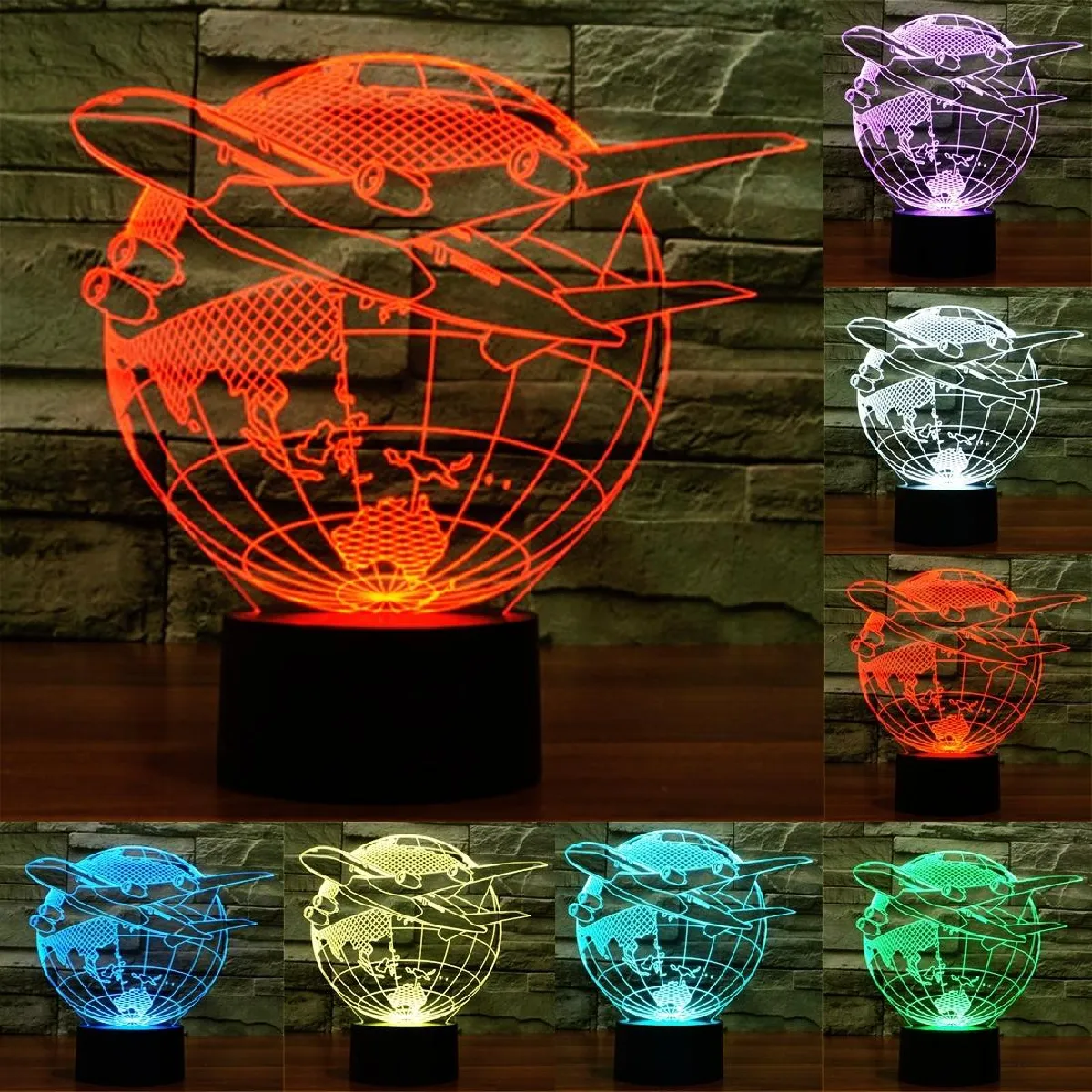 Yonis Lampe LED illusion 3D avion - Noir